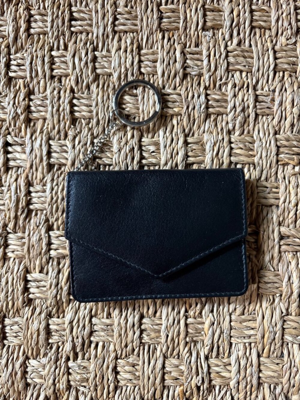 NWOT Barneys NY card case/coin purse with key ring in black leather